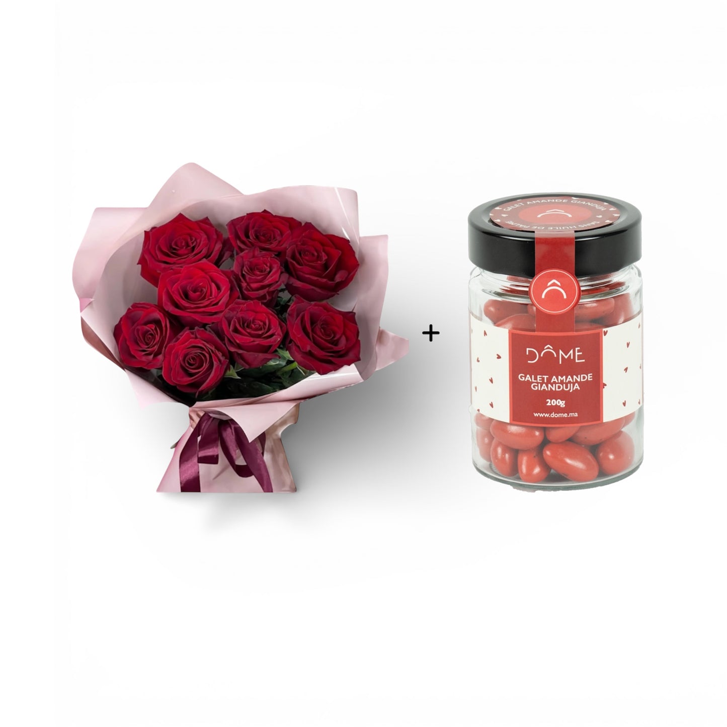 Bouquet de 8 roses + pot Framboise Love Dôme