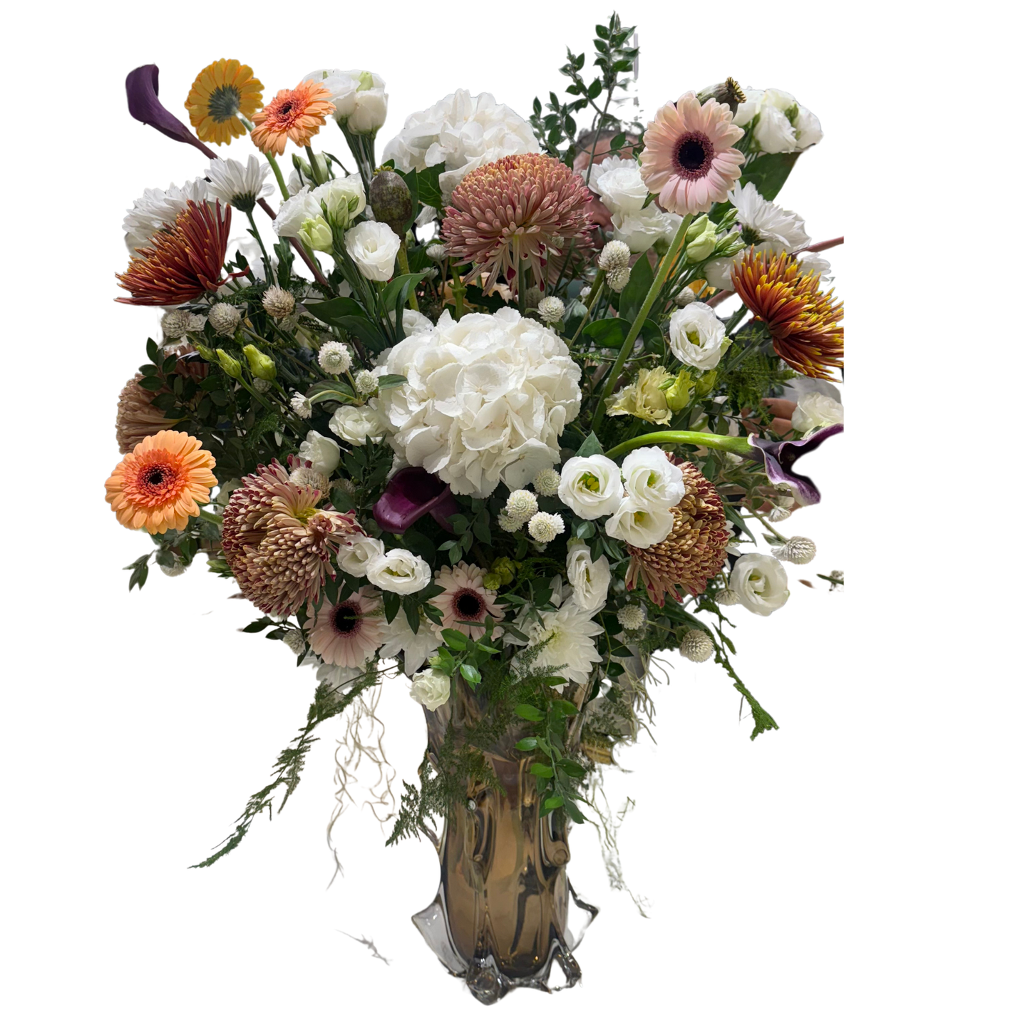 Vase en verre soufflé Marron + création florale XXL