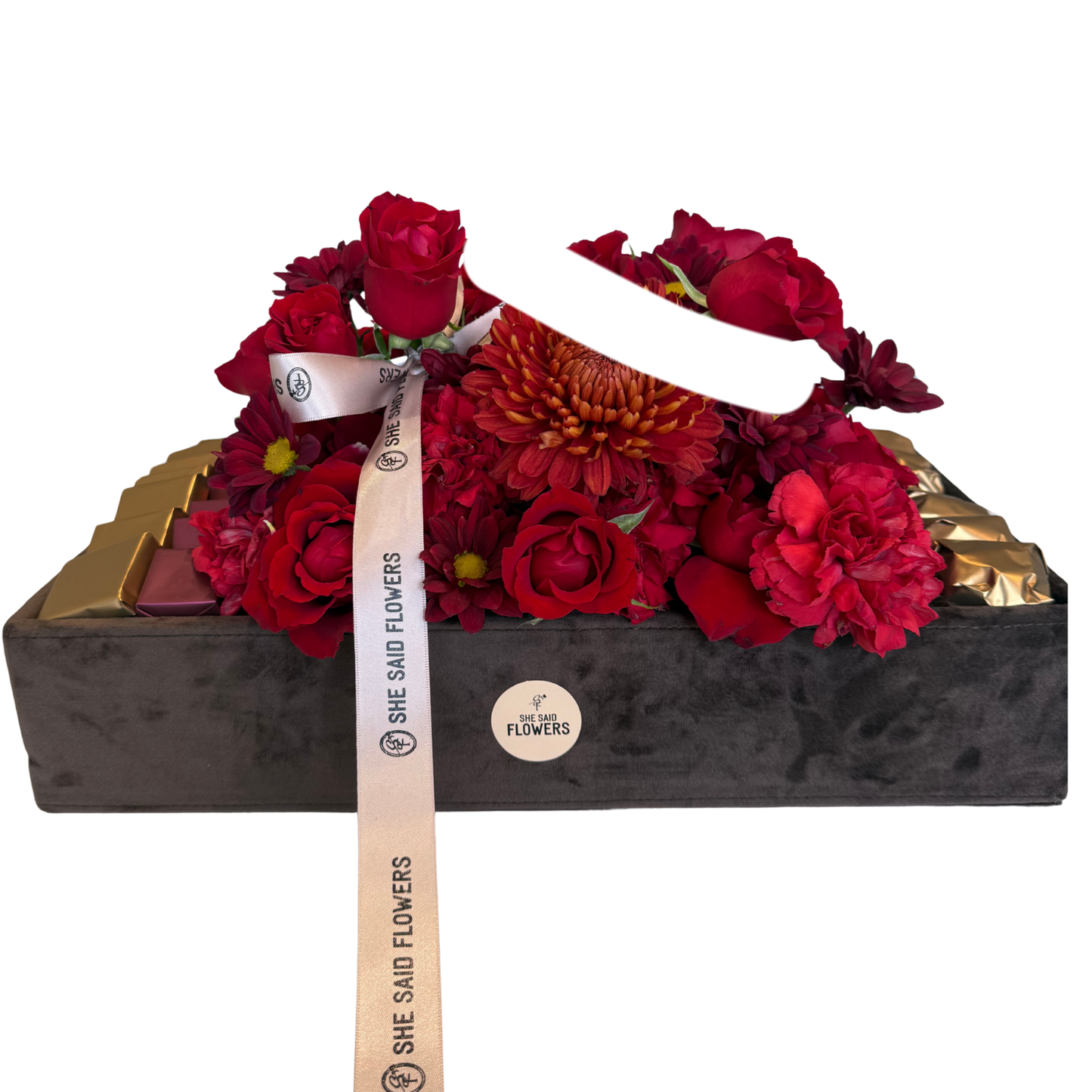 Plateau Royal Wedding L - Coffret Cadeau Luxueux pour la Mariée – Velours, Fleurs et Chocolats