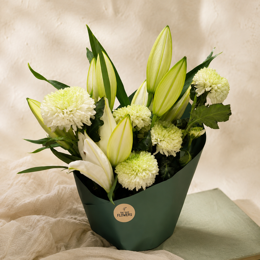 Bouquet de Lys et de Chrysanthème Blanc