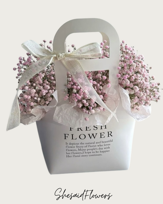 Panier de Gypsophile séché rose