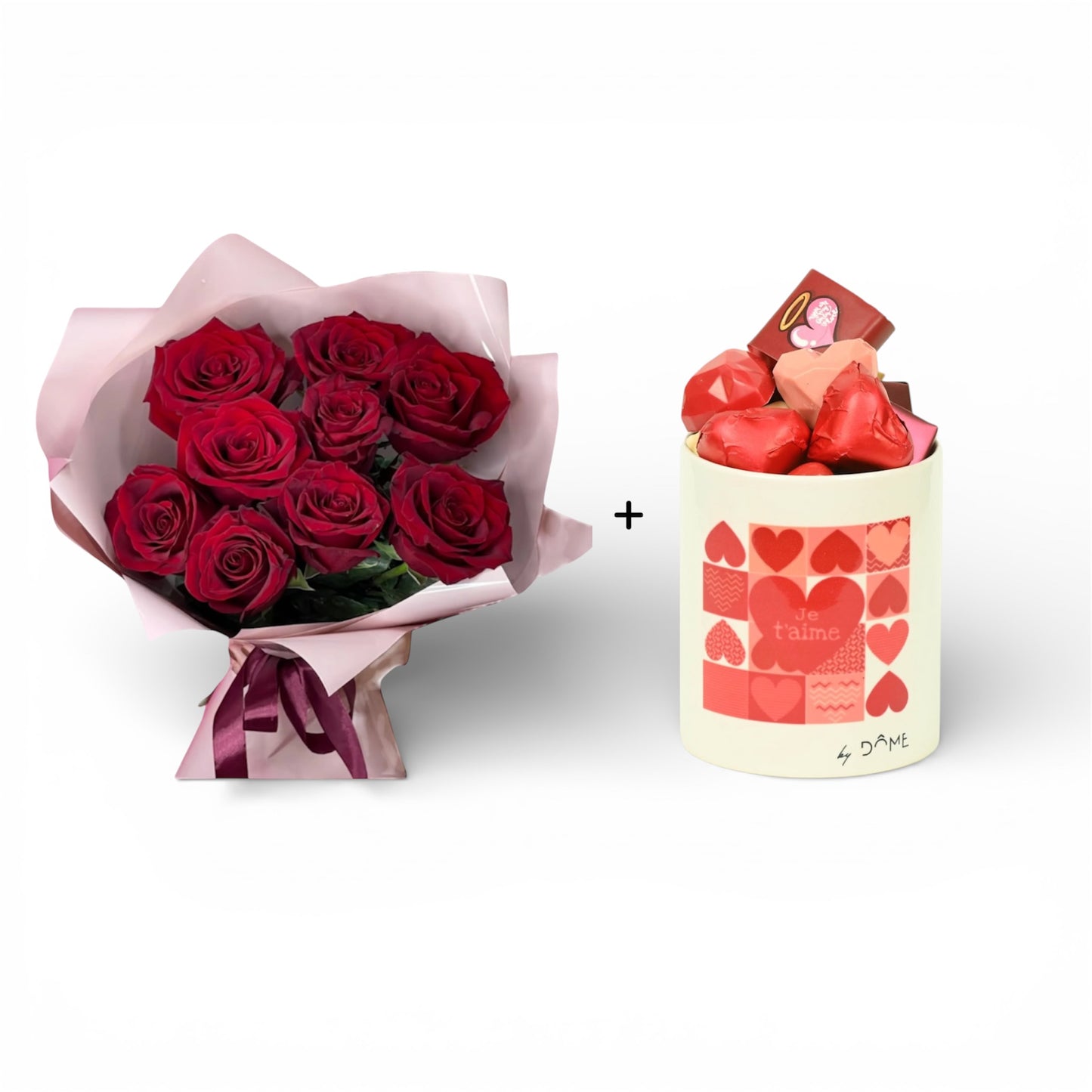 Bouquet de 8 roses + Mug Love Dôme