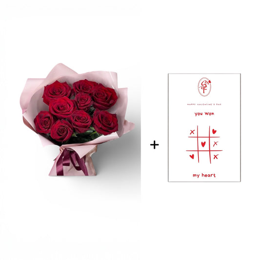 Bouquet de 8 roses + carte Saint Valentin