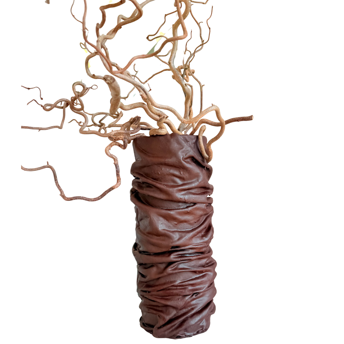 Vase She Clay XL Marron Chocolat + 6 Branches Salix Tortuosa