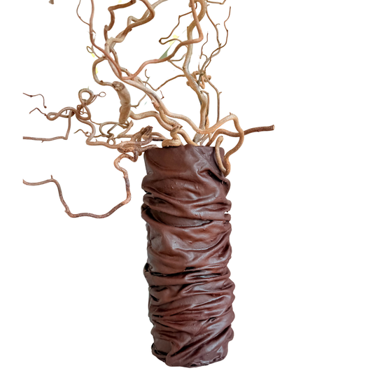 Vase She Clay XL Marron Chocolat + 6 Branches Salix Tortuosa