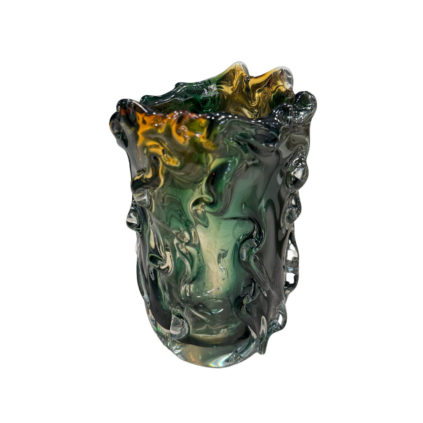 Vase vert émeraude en verre soufflé