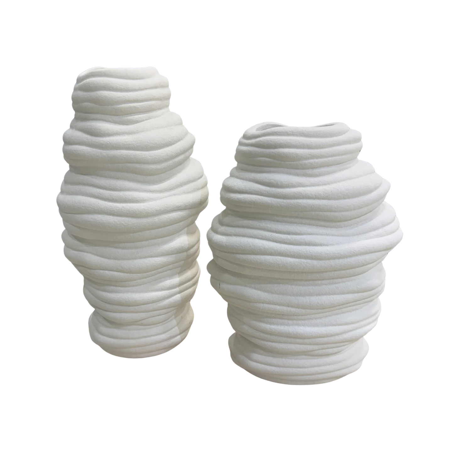 Duo Vases mille plis blanc en céramique
